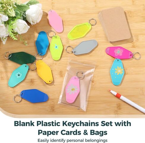 300 Pcs Blank Plastic Keychains Set with Paper Cards & Bags, Acrylic Diamond Shape Motel Keychain Blank, Hotel Keychain Blank, Vintage Luggage Tag, Multi-Color Key Tags for DIY in Kuwait