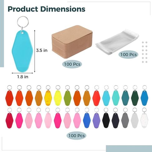 300 Pcs Blank Plastic Keychains Set with Paper Cards & Bags, Acrylic Diamond Shape Motel Keychain Blank, Hotel Keychain Blank, Vintage Luggage Tag, Multi-Color Key Tags for DIY in Kuwait