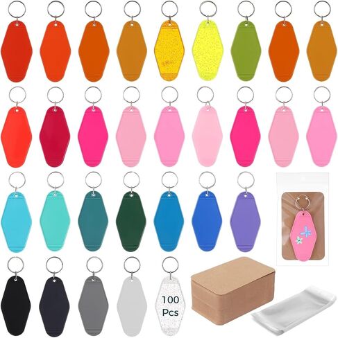 300 Pcs Blank Plastic Keychains Set with Paper Cards & Bags, Acrylic Diamond Shape Motel Keychain Blank, Hotel Keychain Blank, Vintage Luggage Tag, Multi-Color Key Tags for DIY in Kuwait