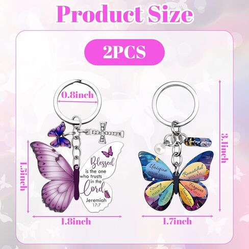 CZFSWT 2 قطعة سلسلة مفاتيح على شكل فراشة، Llaveros Para Mujer، سلاسل مفاتيح مسيحية للنساء مناسبة للاحتفالات المسيحية وهدايا الصداقة in Kuwait