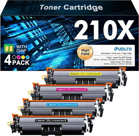 Compatible HP 210X Toner Cartridges 4 Pack 4301fdw 4301 210X Toner Work for HP 4301fdw Toner Cartridges 4201dn 4301fdn 4201dw Printer, for HP 210X hp210x W2100X High Yield in Kuwait