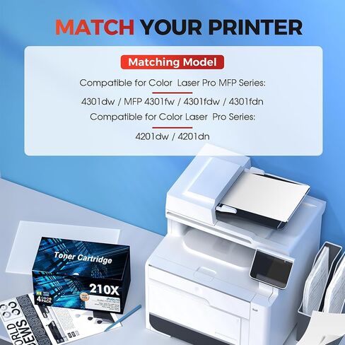 Compatible HP 210X Toner Cartridges 4 Pack 4301fdw 4301 210X Toner Work for HP 4301fdw Toner Cartridges 4201dn 4301fdn 4201dw Printer, for HP 210X hp210x W2100X High Yield in Kuwait