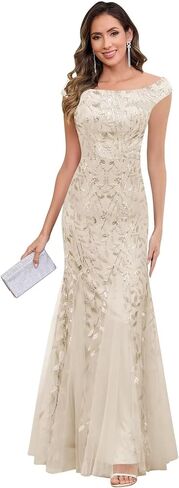 VCCICANY Mermaid Mother of The Bride Dresses Long for Women Off The Shoulder Sequin Lace Formal Evening Gown in Kuwait
