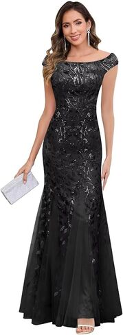 VCCICANY Mermaid Mother of The Bride Dresses Long for Women Off The Shoulder Sequin Lace Formal Evening Gown in Saudi Arabia