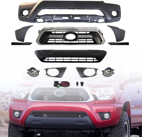 Tacoma Bumper Set - Front Bumper Cover Kit with Grille & Fog Lights w/o Wheel Opening Flares Fits 2012 2013 2014 2015 Toyota Tacoma Base/Pre Runner in Saudi Arabia