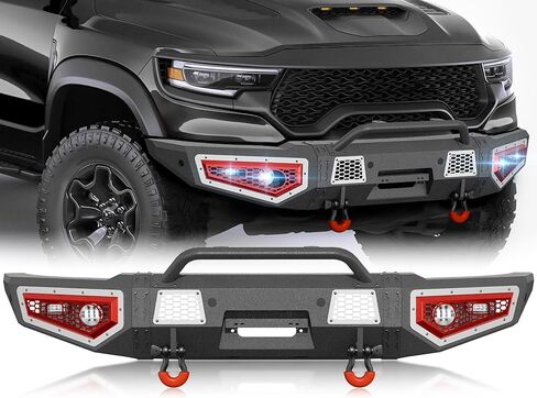 المصد الخلفي للطرق الوعرة Ram 1500 Rebel متوافق مع 2015 2016 2017 2018 Dodge Ram 1500 Rebel، المصد الخلفي لشاحنة بيك اب مع 2 × 18 وات أضواء LED، وأضواء لوحة الترخيص، وفتحات الاستشعار وحلقات D in Saudi Arabia