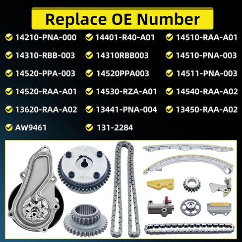 2.4L Engine Timing Chain Kit for Honda Accord 03 2003-2007 CRV 2002-2008 2009 Element 2003-2011, for Acura TSX 2004-2008 2.4 L4 Code K24A8 K24A1 K24A4 Timing Chain Water Pump VVT Sprocket in Kuwait