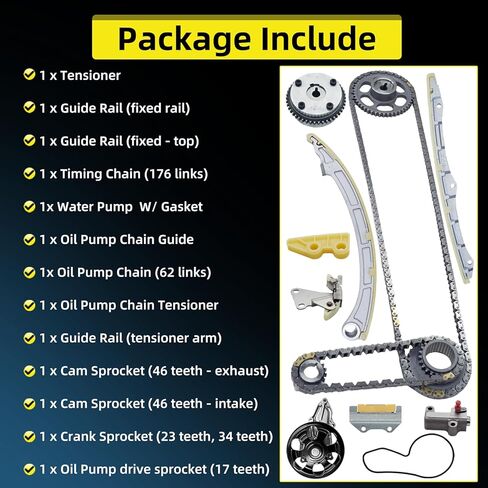 2.4L Engine Timing Chain Kit for Honda Accord 03 2003-2007 CRV 2002-2008 2009 Element 2003-2011, for Acura TSX 2004-2008 2.4 L4 Code K24A8 K24A1 K24A4 Timing Chain Water Pump VVT Sprocket in Kuwait