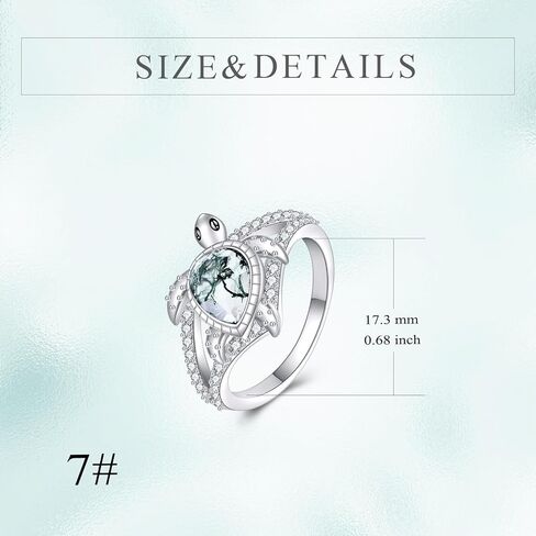 KZX Sea Turtle Ring 925 Sterling Silver Moss Agate Turtle Ring Jewelry Gift for Women Size 6/7/8/9 in Saudi Arabia