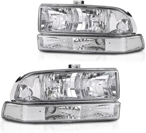 مجموعة المصابيح الأمامية DOTCOM متوافقة مع Chevy S10 Pickup/Blazer 1998 1999 2000 2001 2002 2003 2004 كشافات أمامية ممتصة للصدمات عدسة شفافة مبيت كروم عاكس كهرماني 16526217 16526218 15098267 15098268 in Saudi Arabia
