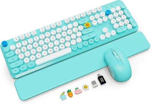 مجموعة لوحة مفاتيح وماوس لاسلكية، أغطية مفاتيح مستديرة، لوحة مفاتيح آلة كاتبة كاملة الحجم مع مسند معصم قابل للفصل، وضع السكون وأرجل إمالة، اتصال لاسلكي 2.4 جيجا هرتز لأجهزة Mac/Windows/PC in Kuwait