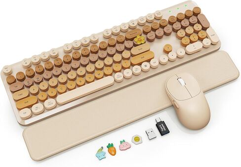 Wireless Keyboard and Mouse Combo, Round Keycaps, Full-Size Retro Typewriter Keyboard with Detachable Wrist Rest, Sleep Mode & Tilt Legs, 2.4GHz Cordless Connection for Mac/Windows/PC in Saudi Arabia