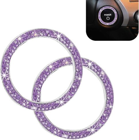 2 PCS Car Engine Start Stop Decoration Ring, Crystal Double Rhinestone Car Push Start Button Cover, Crystal Key Ignition Knob Ring, Bling Cars Interior Accessories for Women (Purple) in Saudi Arabia