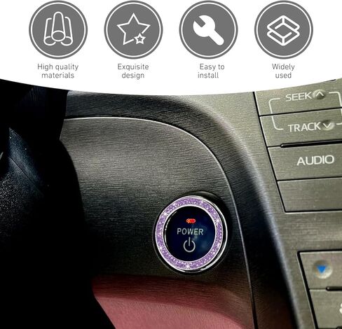 2 PCS Car Engine Start Stop Decoration Ring, Crystal Double Rhinestone Car Push Start Button Cover, Crystal Key Ignition Knob Ring, Bling Cars Interior Accessories for Women (Purple) in Saudi Arabia