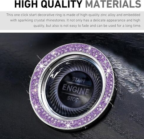 2 PCS Car Engine Start Stop Decoration Ring, Crystal Double Rhinestone Car Push Start Button Cover, Crystal Key Ignition Knob Ring, Bling Cars Interior Accessories for Women (Purple) in Saudi Arabia
