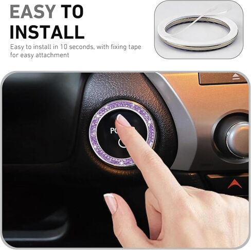 2 PCS Car Engine Start Stop Decoration Ring, Crystal Double Rhinestone Car Push Start Button Cover, Crystal Key Ignition Knob Ring, Bling Cars Interior Accessories for Women (Purple) in Saudi Arabia