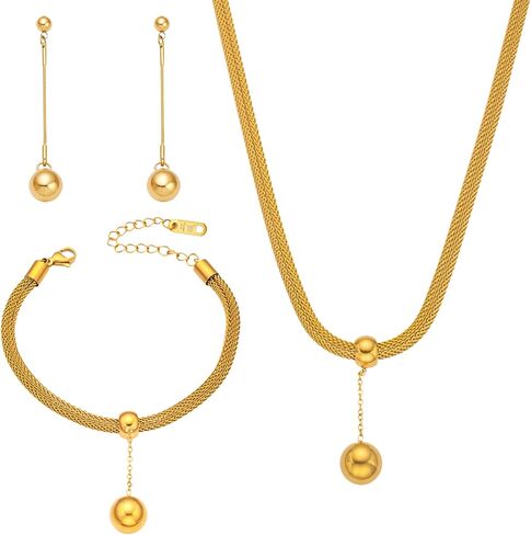 18K Gold Plated Jewelry Set For Woman, Beads And Tassels Design Necklace, Bracelet, Earrings Set And A Jewelry Box - Gift For Her in Saudi Arabia