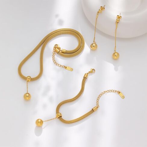 18K Gold Plated Jewelry Set For Woman, Beads And Tassels Design Necklace, Bracelet, Earrings Set And A Jewelry Box - Gift For Her in Saudi Arabia