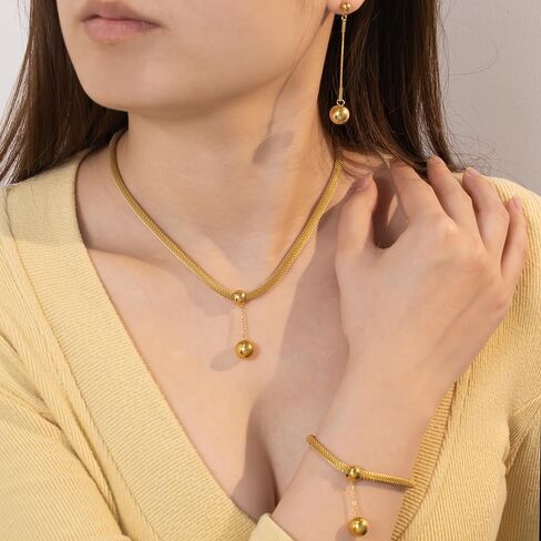 18K Gold Plated Jewelry Set For Woman, Beads And Tassels Design Necklace, Bracelet, Earrings Set And A Jewelry Box - Gift For Her in Saudi Arabia
