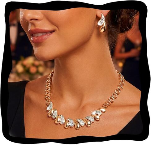 Aukmla Gold Rhinestone Jewelry Set Sparkly Necklace Earrings Sets Prom Costume Jewelry for Women in Saudi Arabia