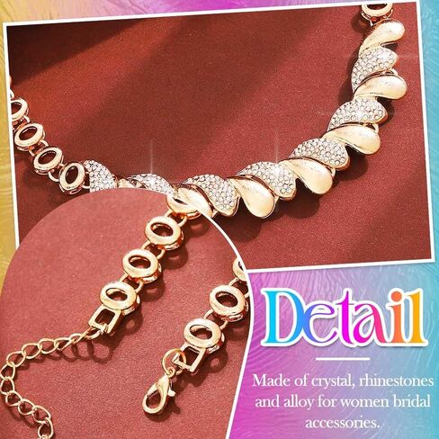 Aukmla Gold Rhinestone Jewelry Set Sparkly Necklace Earrings Sets Prom Costume Jewelry for Women in Saudi Arabia