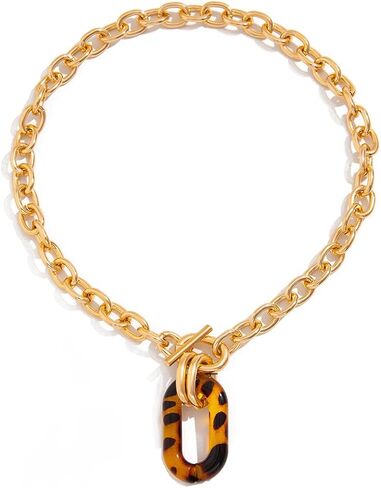 Vivian&CD Chunky Gold Leopard Scarf Necklace for Women, Layered Brown Acrylic Statement Fashion Necklace, 80s 90s Hip Hop OT Buckle Design Boho Jewelry Set in Kuwait