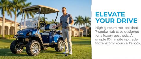 أغطية عجلات عربة الجولف مقاس 10 بوصة، أغطية محور مطلية بالكروم محسنة بـ 7 قضبان لسيارة النادي/E-Z-GO/YA/Star Car/Excar ونماذج أخرى. (مجموعة من 4) in Kuwait