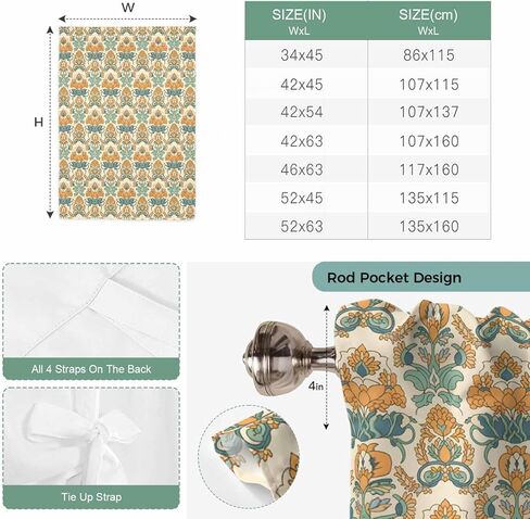 Orange Teal Geometric Tie Up Curtains for Window, Ethnic Southwest Country Thermal Insulated Balloon Shade Adjustable Rod Pocket Curtains Valance Panels for Kitchen Bathroom Café 42'' x 63'' in Saudi Arabia