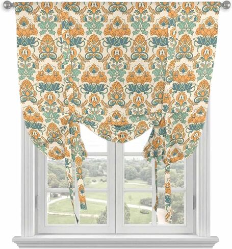 Orange Teal Geometric Tie Up Curtains for Window, Ethnic Southwest Country Thermal Insulated Balloon Shade Adjustable Rod Pocket Curtains Valance Panels for Kitchen Bathroom Café 42'' x 63'' in Saudi Arabia