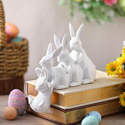 Thyle Easter Bunny Decorations Hugging Rabbits Resin Figurine Modern Rabbit Statue Garden Ornament Spring Home Decorative Easter Bunny Ornaments for Table Centerpiece Living Room in Saudi Arabia