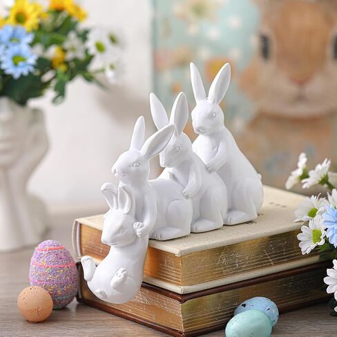 Thyle Easter Bunny Decorations Hugging Rabbits Resin Figurine Modern Rabbit Statue Garden Ornament Spring Home Decorative Easter Bunny Ornaments for Table Centerpiece Living Room in Saudi Arabia