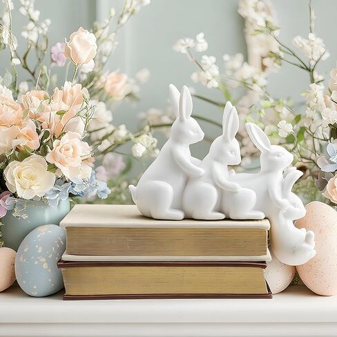 Thyle Easter Bunny Decorations Hugging Rabbits Resin Figurine Modern Rabbit Statue Garden Ornament Spring Home Decorative Easter Bunny Ornaments for Table Centerpiece Living Room in Saudi Arabia