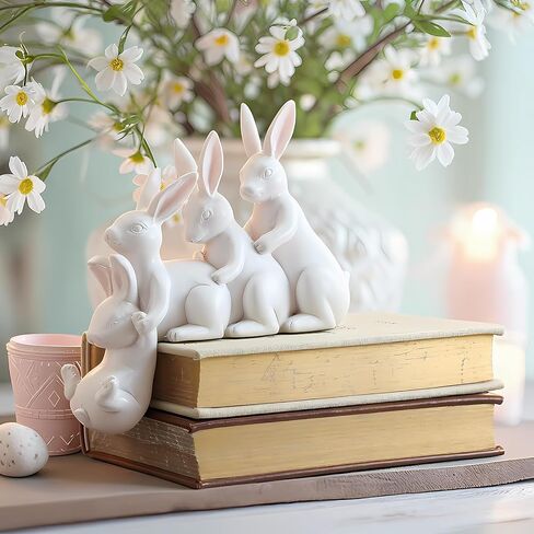 Thyle Easter Bunny Decorations Hugging Rabbits Resin Figurine Modern Rabbit Statue Garden Ornament Spring Home Decorative Easter Bunny Ornaments for Table Centerpiece Living Room in Saudi Arabia