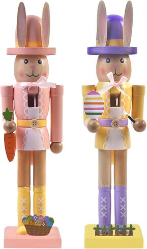 Easter Nutcracker Decorations, 12" Wooden Nutcracker Easter Bunny Decor, Indoor Decorations for Table, Spring Decor for Home, Rabbit Figuring for Home and Office Gifts in Saudi Arabia