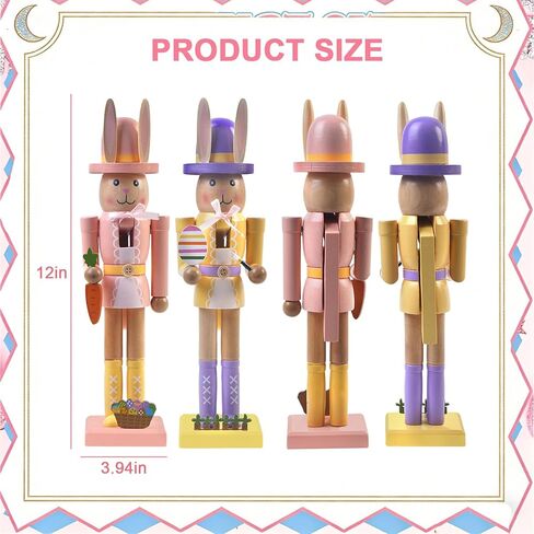 Easter Nutcracker Decorations, 12" Wooden Nutcracker Easter Bunny Decor, Indoor Decorations for Table, Spring Decor for Home, Rabbit Figuring for Home and Office Gifts in Saudi Arabia