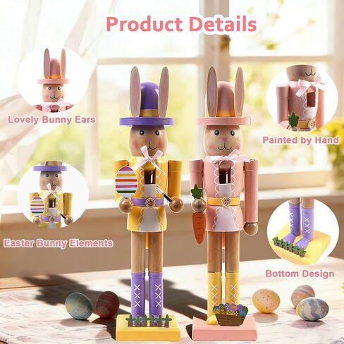 Easter Nutcracker Decorations, 12" Wooden Nutcracker Easter Bunny Decor, Indoor Decorations for Table, Spring Decor for Home, Rabbit Figuring for Home and Office Gifts in Saudi Arabia