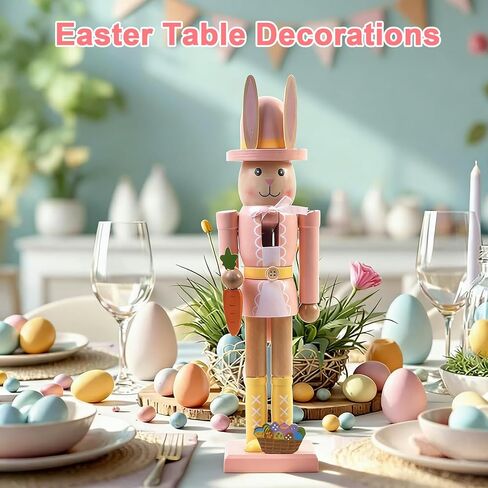 Easter Nutcracker Decorations, 12" Wooden Nutcracker Easter Bunny Decor, Indoor Decorations for Table, Spring Decor for Home, Rabbit Figuring for Home and Office Gifts in Saudi Arabia