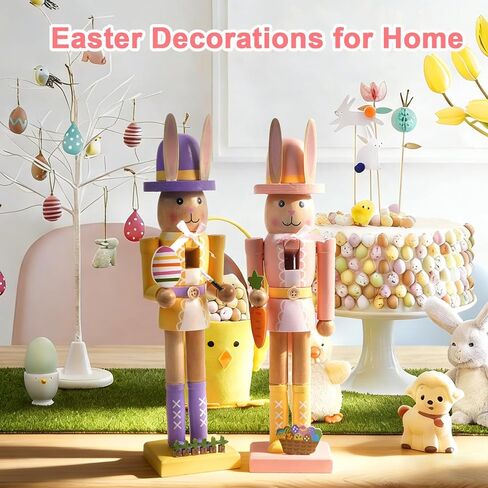 Easter Nutcracker Decorations, 12" Wooden Nutcracker Easter Bunny Decor, Indoor Decorations for Table, Spring Decor for Home, Rabbit Figuring for Home and Office Gifts in Saudi Arabia