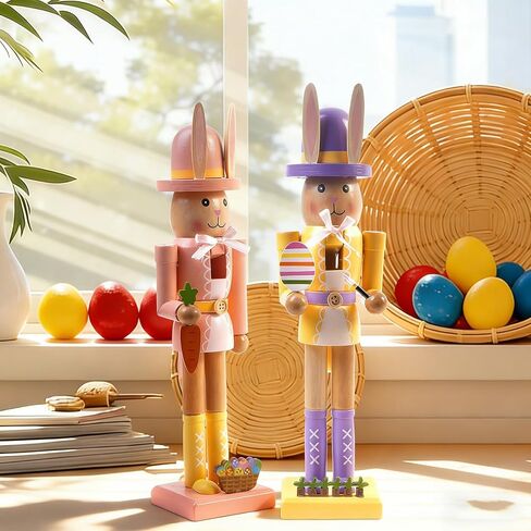 Easter Nutcracker Decorations, 12" Wooden Nutcracker Easter Bunny Decor, Indoor Decorations for Table, Spring Decor for Home, Rabbit Figuring for Home and Office Gifts in Saudi Arabia