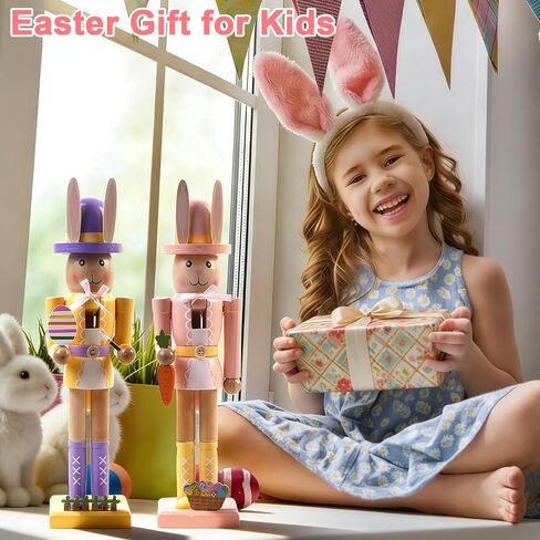 Easter Nutcracker Decorations, 12" Wooden Nutcracker Easter Bunny Decor, Indoor Decorations for Table, Spring Decor for Home, Rabbit Figuring for Home and Office Gifts in Saudi Arabia