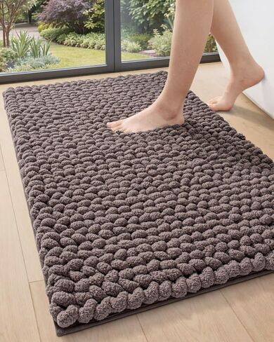 DEXI Bathroom Rugs 24x36, Non Slip Washable Bath Mat, Luxury Chenille Super Absorbent Ultra Thick Bathmats for Shower Floor, Plush Fluffy Shaggy Carpet for Tub, Brown in Kuwait