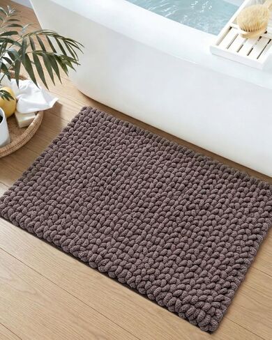 DEXI Bathroom Rugs 24x36, Non Slip Washable Bath Mat, Luxury Chenille Super Absorbent Ultra Thick Bathmats for Shower Floor, Plush Fluffy Shaggy Carpet for Tub, Brown in Kuwait