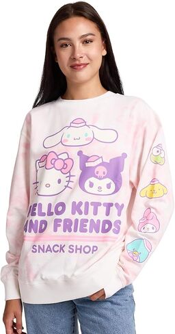 Bioworld Hello Kitty & Friends Snack Shop Character Faces Women's Pink Cloud Wash Crew Neck Long Sleeve Fleece Sweatshirt in Saudi Arabia