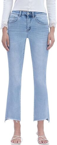 VERVET Women's Bella High Rise Frayed Hem Kick Flare Leg Jeans in Kuwait