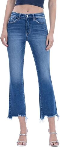 VERVET Women's Bella High Rise Frayed Hem Kick Flare Leg Jeans in Saudi Arabia