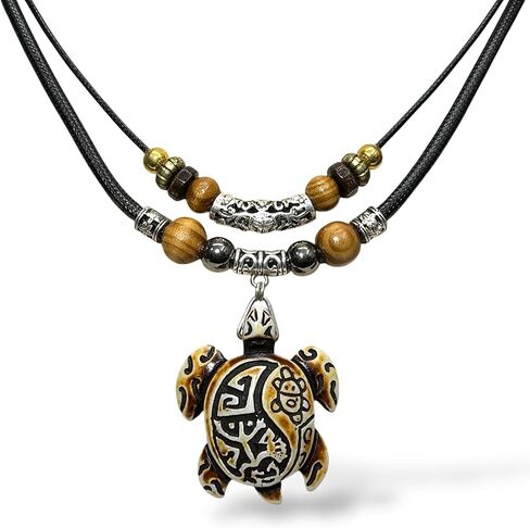 Resin Coqui Taino Sun Double Layer Necklace Best Friends Carving Sea Turtles Pendant Necklaces Hawaiian Surfer Lucky Amulet Jewelry for Women Men Unisex in Saudi Arabia