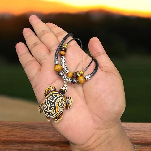 Resin Coqui Taino Sun Double Layer Necklace Best Friends Carving Sea Turtles Pendant Necklaces Hawaiian Surfer Lucky Amulet Jewelry for Women Men Unisex in Saudi Arabia