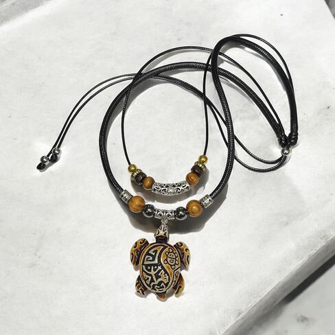 Resin Coqui Taino Sun Double Layer Necklace Best Friends Carving Sea Turtles Pendant Necklaces Hawaiian Surfer Lucky Amulet Jewelry for Women Men Unisex in Saudi Arabia
