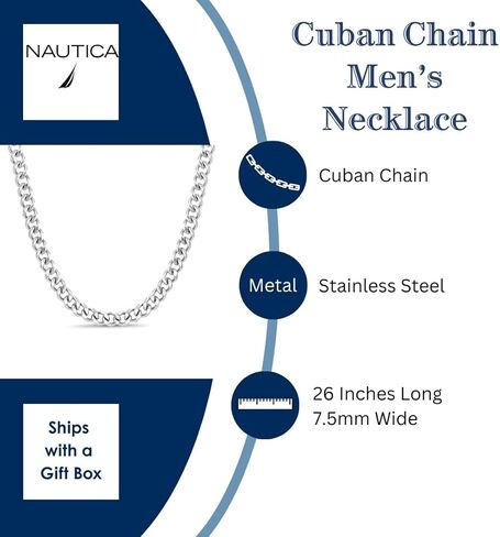 Nautica 9 mm Cuban Chain Necklace for Men Stainless Steel 23 Inches in Saudi Arabia