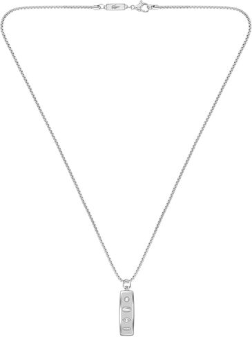 Lacoste District Necklace – Men’s Stainless Steel Box Chain with Logo Tag Pendant – Modern Jewelry Gift in Saudi Arabia